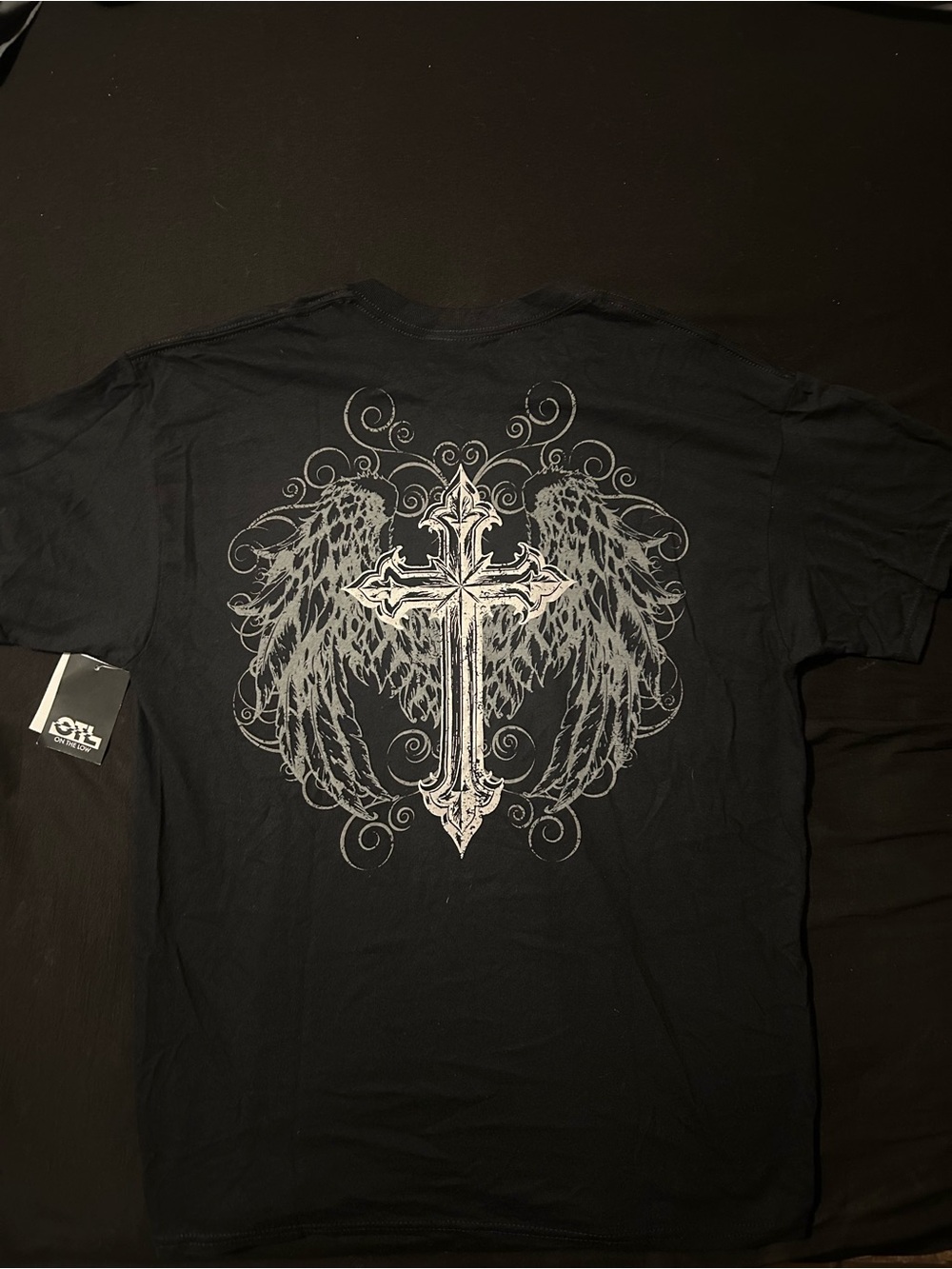 Men's Black Graphic Cross & Wings Short-Sleeve T-Shirt